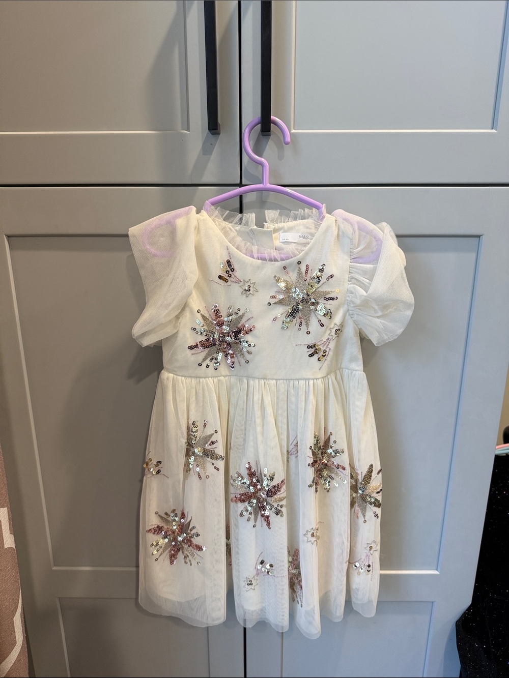 Girls' Ivory Party Dress with Sequin Starburst Embellishments